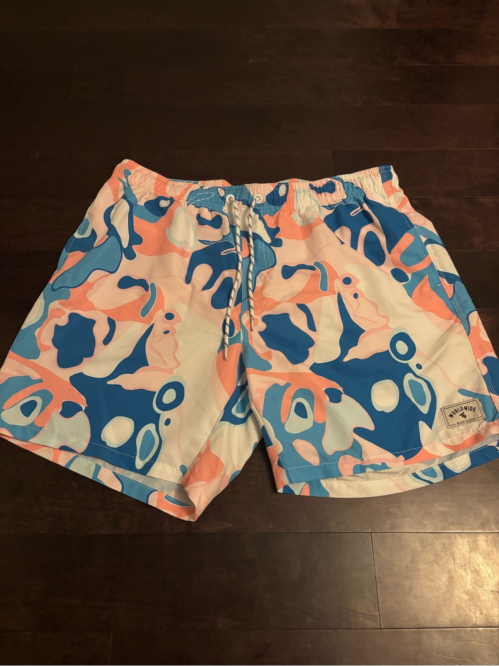 Coral , Blue & White Abstract Swim Shorts